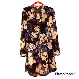 Lila Rose Midnight Floral Print Shift Mini Dress Free Spirt Retro Dress - NWT 0